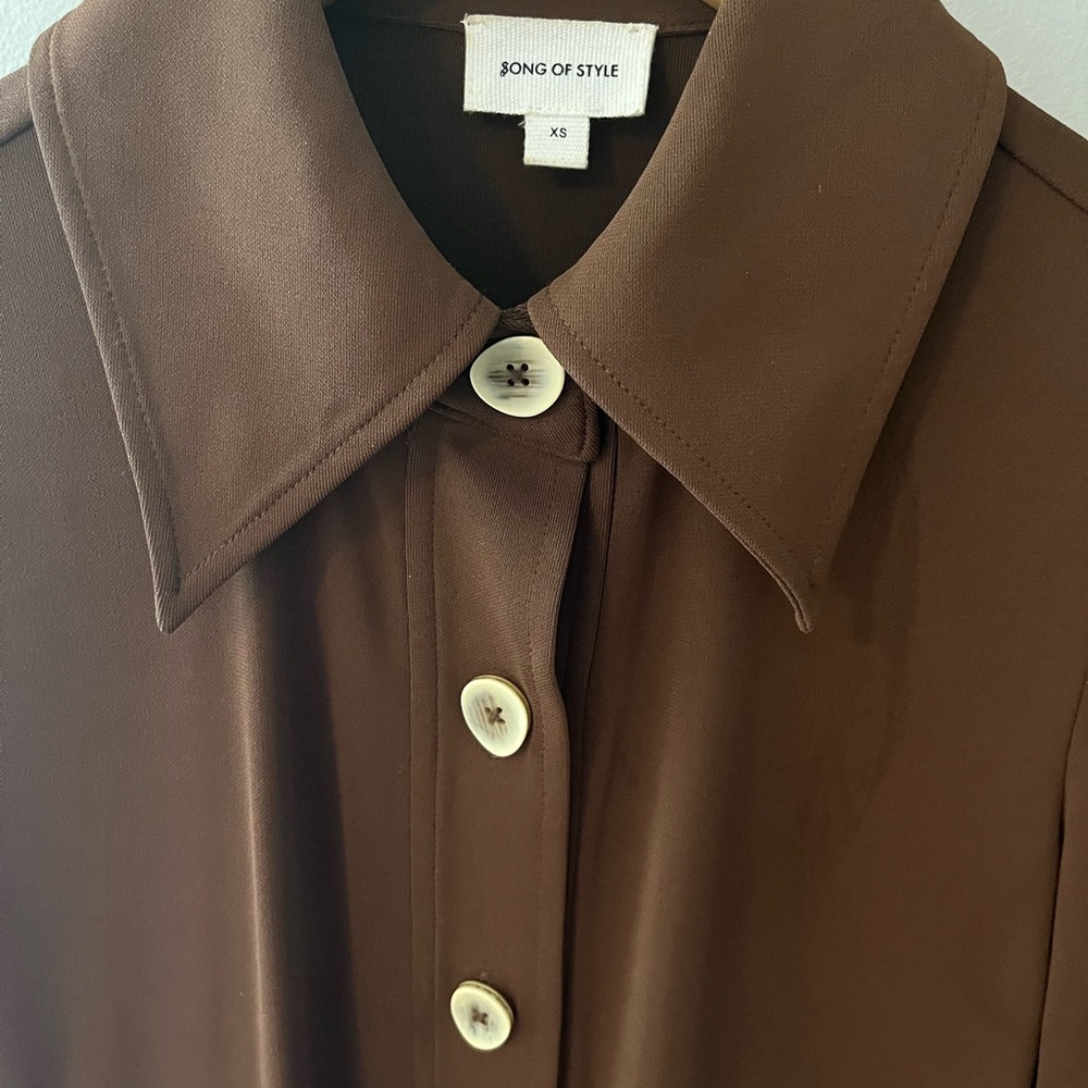 Song of Style button up brown long sleeve midi dress - Picture 4 of 9
